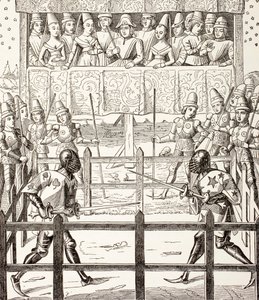 Two combatants begin a judicial duel by French School
